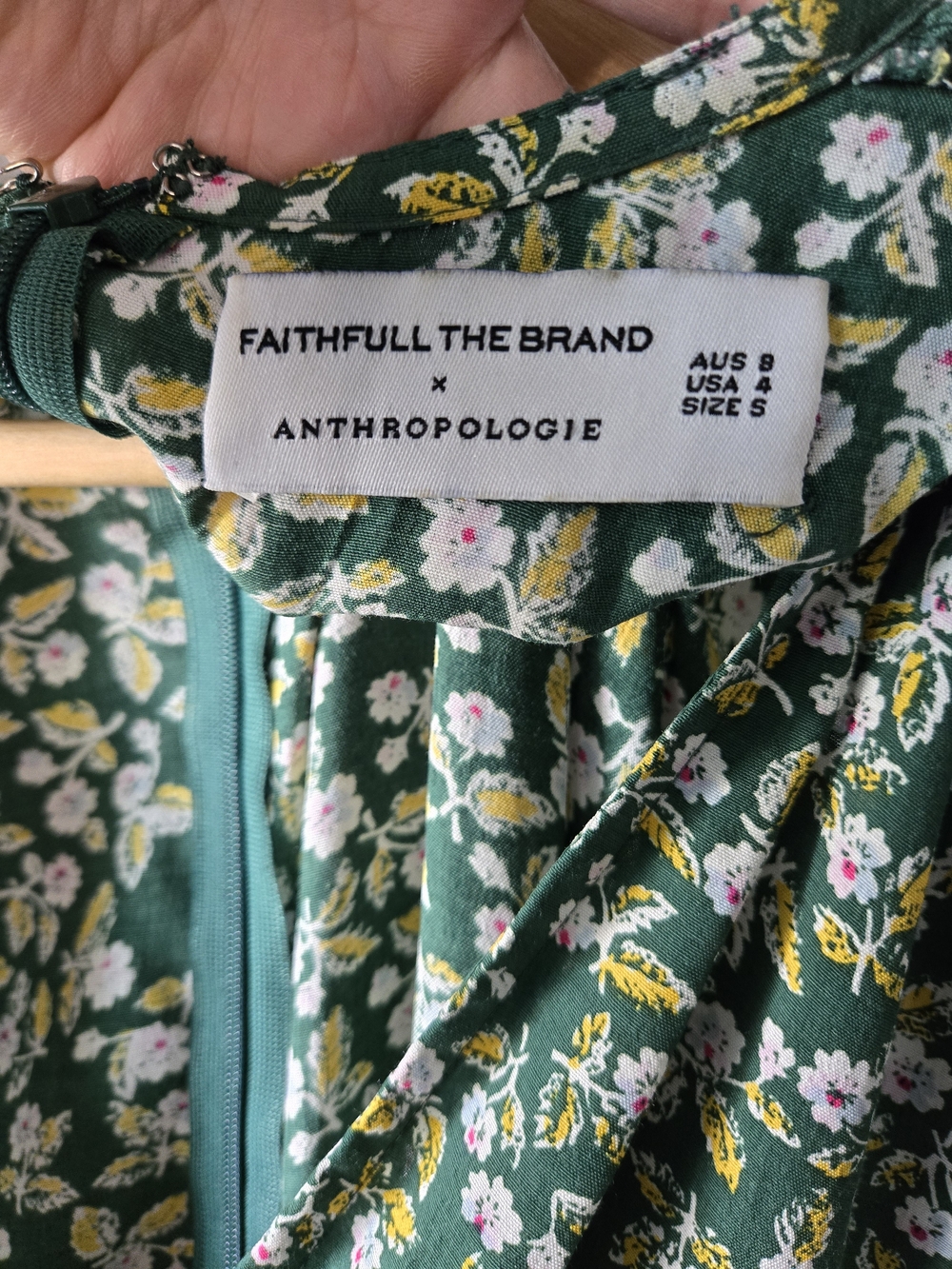 Faithfull the Brand Anthropologie Green Floral Wrap Midi Dress with Puff Sleeve - Picture 6 of 11